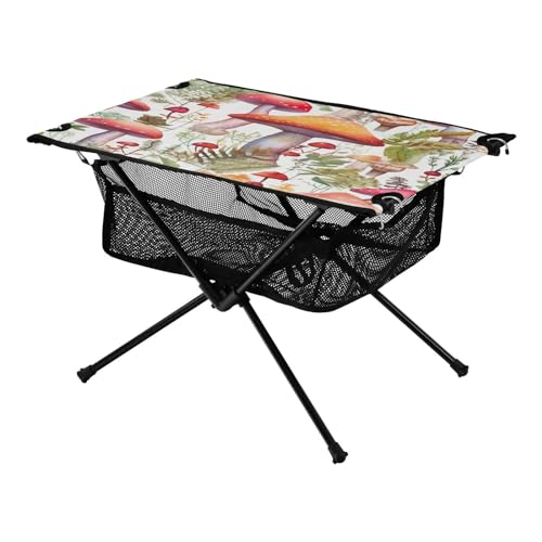 Mesa Plegable Mushrooms Blanca para Camping, Playa y Picnic – Mesa Lateral Portátil y Fácil de Transportar con Bolsa Duradera para BBQ y Uso al Aire Libre