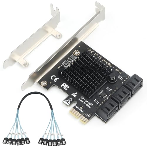 PCIe to 6-Port SATA 3.0 Expansion Card for 4K Video Editing Storage, ASM1166 Chipset, 6Gbps SSD/HDD Adapter with Heatsink, Plug & Play for Windows/Mac/Linux/NAS
