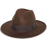 Wool Felt Wide Brim Fedora Hats for Women Men Brown-L