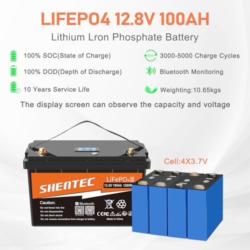 Solarbatterie Shentec LiFePO4 12V 100Ah Lithium Akku
