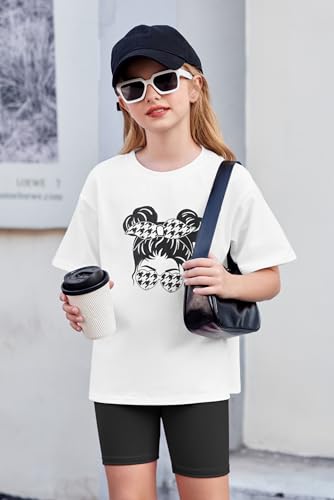 Image of Arshiner Girls Clothes Summer 2 Piece Outfits Drop Shoulder T-Shirts and Biker Shorts Kids Fashion Clothing Sets