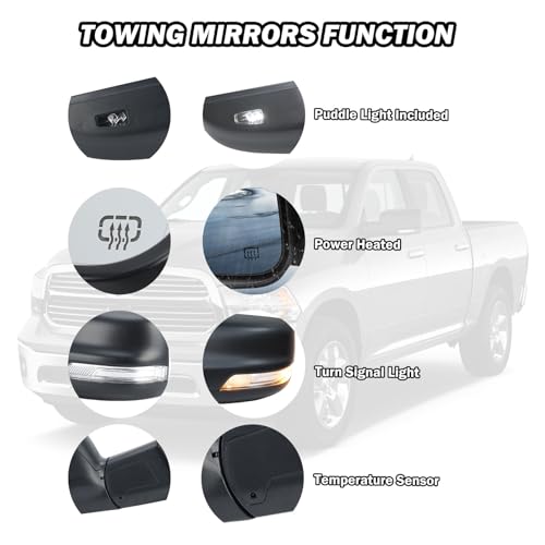 MOFOAP Driver Side Mirror For 2019 2020 2021 2022 2023 2024 Ram 1500 Mirrors with Heated Power Folding Power Glass Turn Signal Temperature Sensor Puddle Lights Black Replace 68276502AH by MOFOAP - Image 3