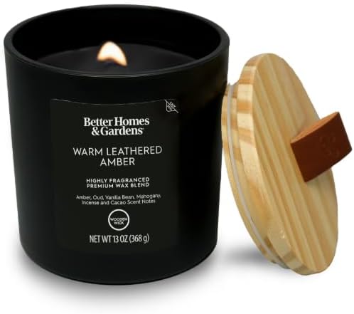 Better Homes & Gardens Wooden Wick Jar Candle -13oz (Warm Leathered Amber)