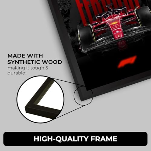 Image of Ferrari F1 Poster | Framed Ferrari F1 Car A4 Sized (31 x 23 cm) | Carlos Sainz, Charles Leclerc Poster, Lewis Hamilton Posters | Car Posters for Wall, Gift for Boys, Formula 1 Posters | Race Frames (F 003)