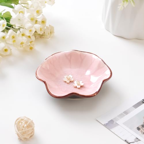 Sefiron Cracking Ice Jewelry Dish Tray, Decorative Ring Holder, Small Catchall Plate Key Bowl, Ceramic Trinket Tray. Gifts for Daughter Mom Friends, Pink.