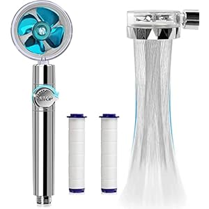 High Pressure Water Saving Shower, 360 Degrees Rotating Propeller Driven Handheld Shower Head with Filter, Turbo Spa…