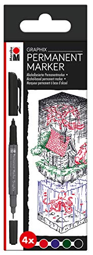 Marabu 0147000000101 - Set di 4 pennarelli permanenti Graphix Once upon a time, con doppia punta da 1 a 2 mm e 0,5 mm, colori brillanti, ad asciugatura rapida, inchiostro a base di alcol, inodore e