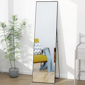 Lazyspace Ganzkörperspiegel, 150 x 40 cm, Schwarz HD Standspiegel mit Rahmen aus Aluminiumlegierung, Hartglas Wandspiegel, Boden großer Spiegel für Schlafzimmer, Garderobe, Wohnzimmer, Ankleidezimmer