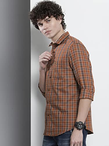 Image of The Indian Garage Co Men Regular Fit Checkered Full Sleeves Cutaway Collar Casual Shirt