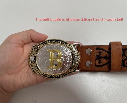 Western Belt Buckle Initial Letters ABCDMRJ to Z Cowboy Rodeo Small Gold Belt Buckles for Men Women