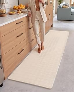 Color G Kitchen Rug 44 x 240 cm, Anti Fatigue Kitchen Mats Non Slip, Oil Resistant, Waterproof Leather Kitchen Carpet Runners for Kitchen, Dining Room, Living Room, Office (Beige)