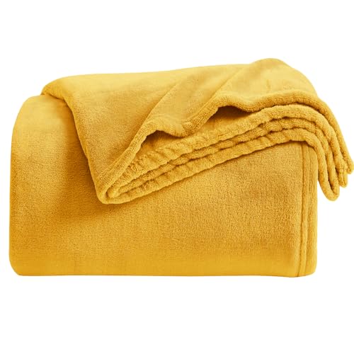 KMUSET Fleece Blanket Twin Size Honey Yellow Lightweight Super Soft Cozy Fuzzy Bed Blankets Microfiber Factory Shop