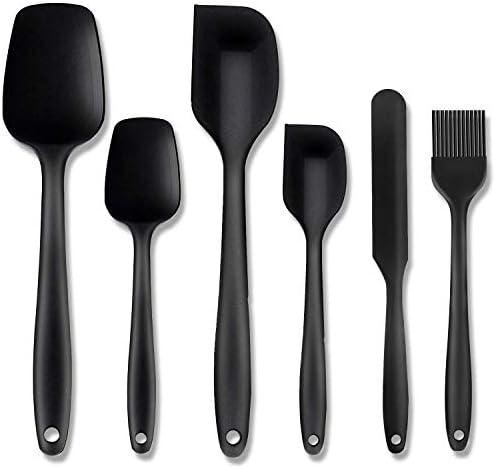 Silicone Spatula Set Silicone Kitchen Utensils Set Silicone Brush Heat Resistant Food Grade Non-Stick, for Cooking Baking Cake Decorating (6-Set Black)