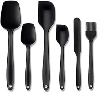 Silicone Spatula Set Silicone Kitchen Utensils Set Silicone Brush Heat Resistant Food Grade Non-Stick, for Cooking Baking Cake Decorating (6-Set Black)