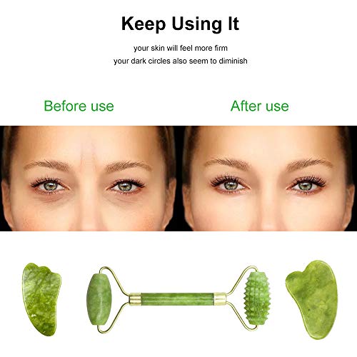 KKcare Conjunto de pedras de jade Rolo de jade e 2 raspadores de Gua Sha Ferramentas de massagem par