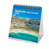 Reisezauber Gran Canaria - Calendario de mesa (10 x 10 cm, para vacaciones en Canarias 2026, vacaciones en España, contenido: 1 calendario, 1 colgante de Navidad (2 piezas en total)
