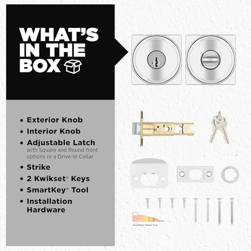 Image of Kwikset Maven Entry Door Knob with Lock and Key, Secure Keyed Handle Exterior, Square Front Entrance and Bedroom, Polished Chrome, Pick Resistant SmartKey Rekey Security and Microban