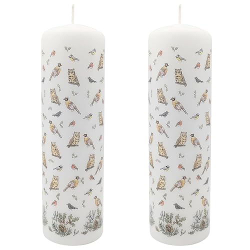 Pack of 2 Winter Birds Advent Pillar Candles | Traditional Christmas Advent Calendar Candles with Numbers - 20cm