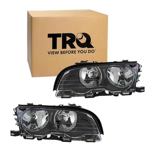 Image of TRQ 2 Piece Headlight Assembly Set Driver & Passenger Side Compatible with 2000 BMW 323Ci 1999 323i 2001 325Ci 328Ci 330Ci M3 BM2502112 BM2503112