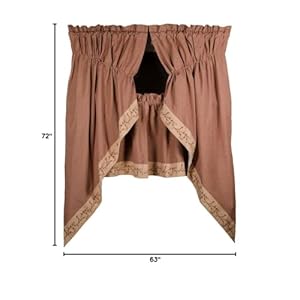 Berry Vine Gingham Barn Red and Nutmeg 72 Wide x 63 Long Cotton Lined Gathered Curtain Swag