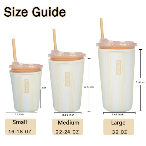 Image of Reusable Insulated Sleeve for Iced Coffee Cup, 3-Pack Coffee Neoprene Drink Sleeve for Cold & Hot Drinks, Beverage Holder for Iced Coffee (Yellow Lines)