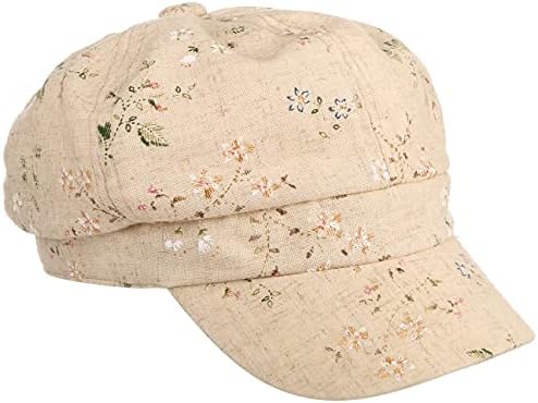 Lipodo Flowers Linen Newsboy Cap Women Beige 7 1/8-7 1/4