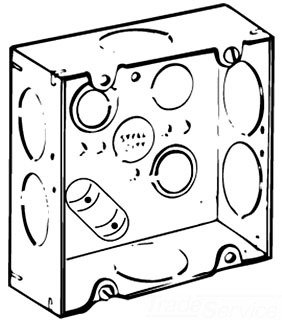 Steel City 72171-1-1/4 4 11/16 in. Steel Square Box, 2 1/8 in. Deep, 1 1/4 in. and 3/4 in. Knockouts and Ground Bump,