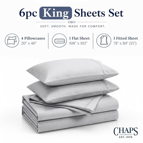 Image of Chaps King Size Sheet & Pillowcase Sets- 6 Piece, Deep Pocket, Wrinkle Free