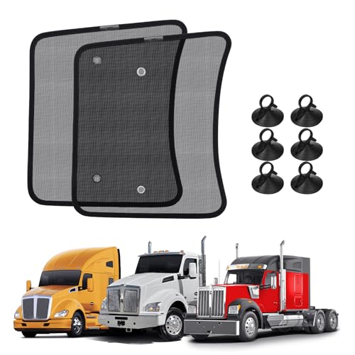KUST 2PCS 20*16.9 Side Window Shades for Semi Truck/Heavy Duty Truck - Kenworth T680 / T880 / W990 (All Years) - Mesh Shade with Suction Cup - Semi Truck Accessories