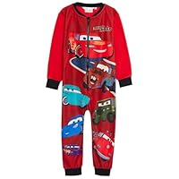 Disney Cars Official Onesie For Kids Fleece All In One Boys Lightning McQueen Pyjamas Mater Sleepsuit Pjs Size 6-7 Years Multi