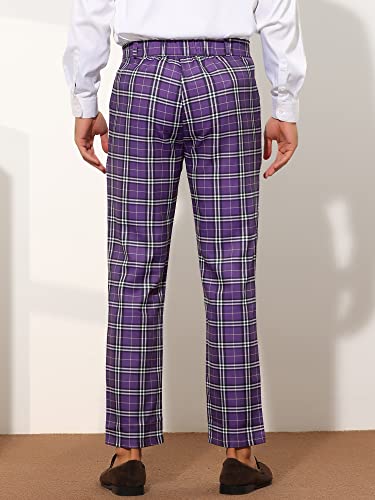 Lars Amadeus Plaid Dress Pants for Men's Straight Fit Flat Front Office Checked Pattern Trousers3