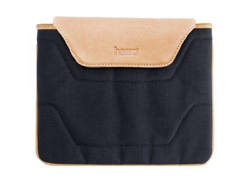 Hasso Luggage Canvas on Leather Aldo Ipad Case, Black/Tan, One Size