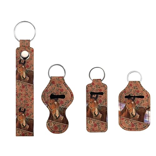 doginthehole Travel Bottle Keychain Holders Set of 4Pcs Leather Wristlet Keychain Chapstick Holder Lipstick Sleeve Pouch