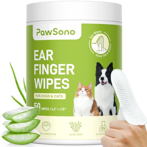 Ear Finger Wipes for Dogs Cats Thicker Dog Ear Cat Ear Cleaner Wipes Natural Relief Cat Ear Cleaner Dog Effectively Remove Ear Wax for Dog Kitten Rabbit Aloe Scent Deodorizing 50 Count