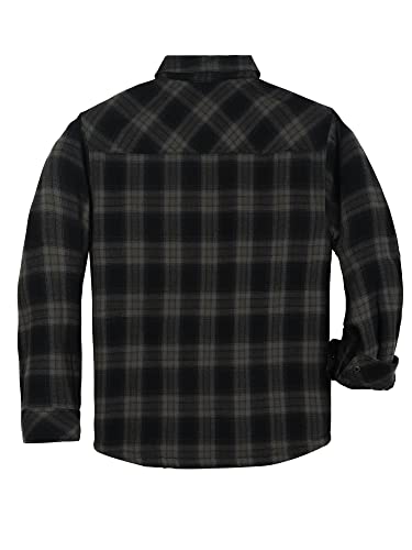 Image of COEVALS CLUB Men's Flannel Fleece Sherpa Quilted Lined Plaid Snap Work Shirt Jacket /Hooded