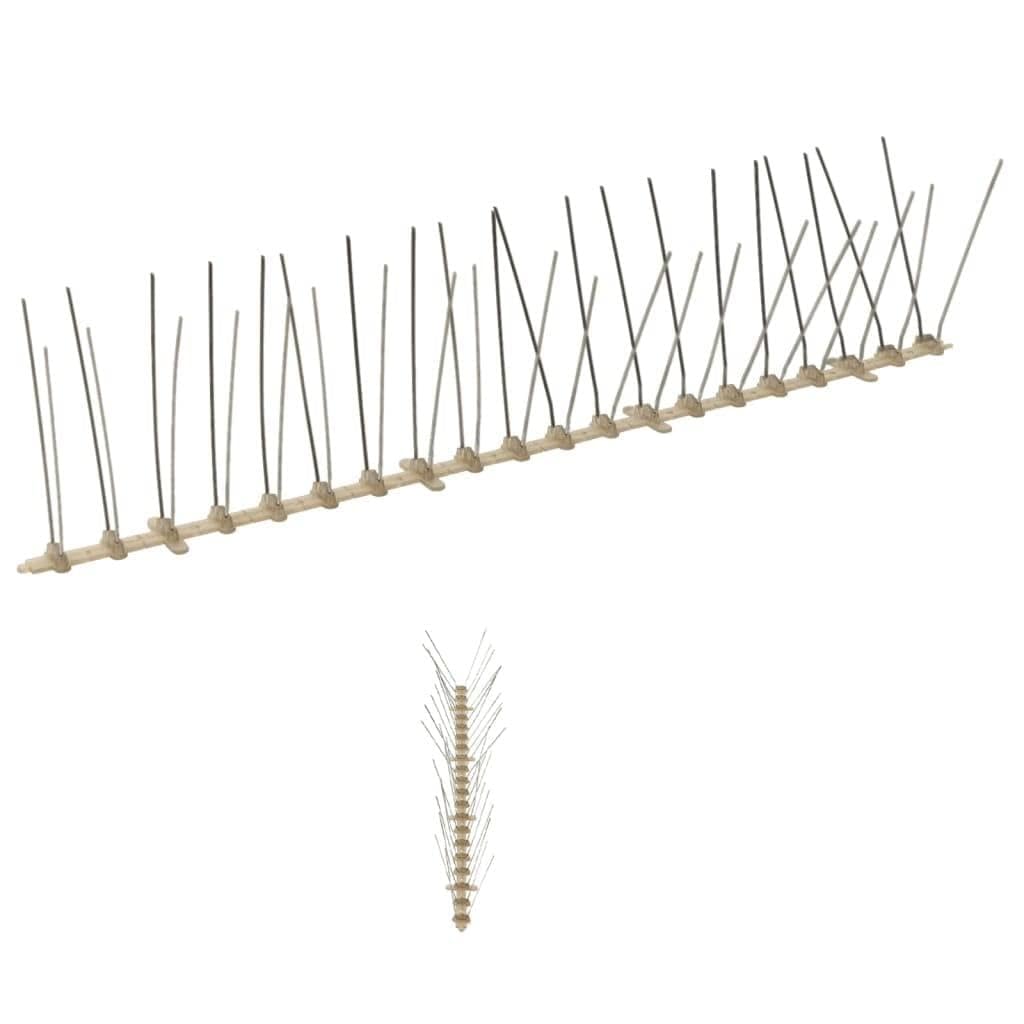Juego de 20 púas antipájaros, 10 m, plástico, acero inoxidable, 4 filas, para palomas, gatos, martas, protección en el jardín, patio, balcón