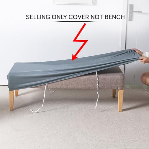 Image of HOKIPO 'SereneSolids' 140 GSM Elastic Stretchable Dining Bench Cover, Smokey Grey (AR-6245-SGRY)