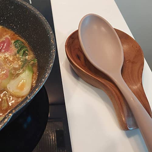 Cozinest Spoon Rest For Stove Top, Teak Wood Spoon Holder For Countertop, Ceramic Spoon Rest For Kitchen Counter, Serving Platter Décor Display Fruit Snacks Appetizer Wood Green Leaf (Wood) #TOP4