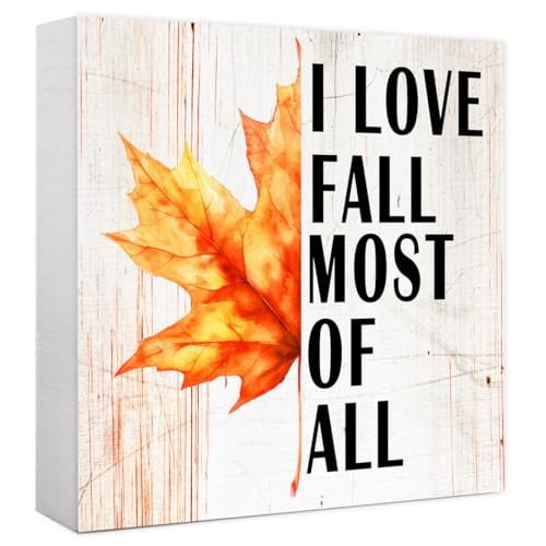 Funny Autumn Maple Leaves Wood Box Sign I Love Fall
