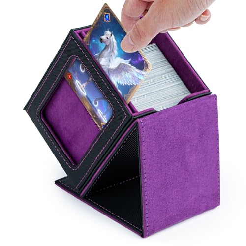 Tolesum Box Porta Mazzo mit Display per Carte MTG Capacità di 100+ Carte, Magnetic Flip Deck Box per le Carte di Magic Commander TCG Toploader (Verticale-Violett)
