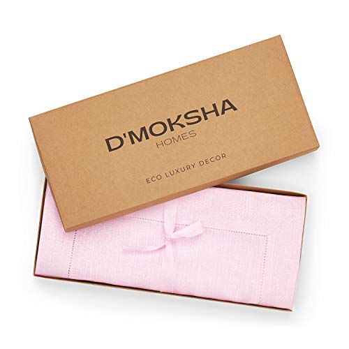 D'moksha Pastel Pink Placemats 14 X 19 Inch Set Of 4, 100% Pure Linen Cloth Placemats, Hemstitch Table Placemats, Perfect For Wedding, Party, Thanksgiving And Easy Care Machine Washable #TOP1