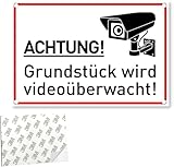 Achtung Videoüberwachung Schild 20 x 30 cm, Aluminium Kameraüberwachung Schild, mit Selbstklebend und 4 Bohrlöcher, dieser Bereich wird überwacht Schild mit UV-Schutz