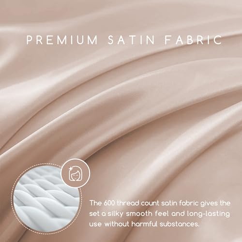 Image of MR&HM Satin Bed Sheets, Twin Size Sheets Set, 3 Pcs Silky Bedding Set with 15 Inches Deep Pocket for Mattress (Twin, Champagne)