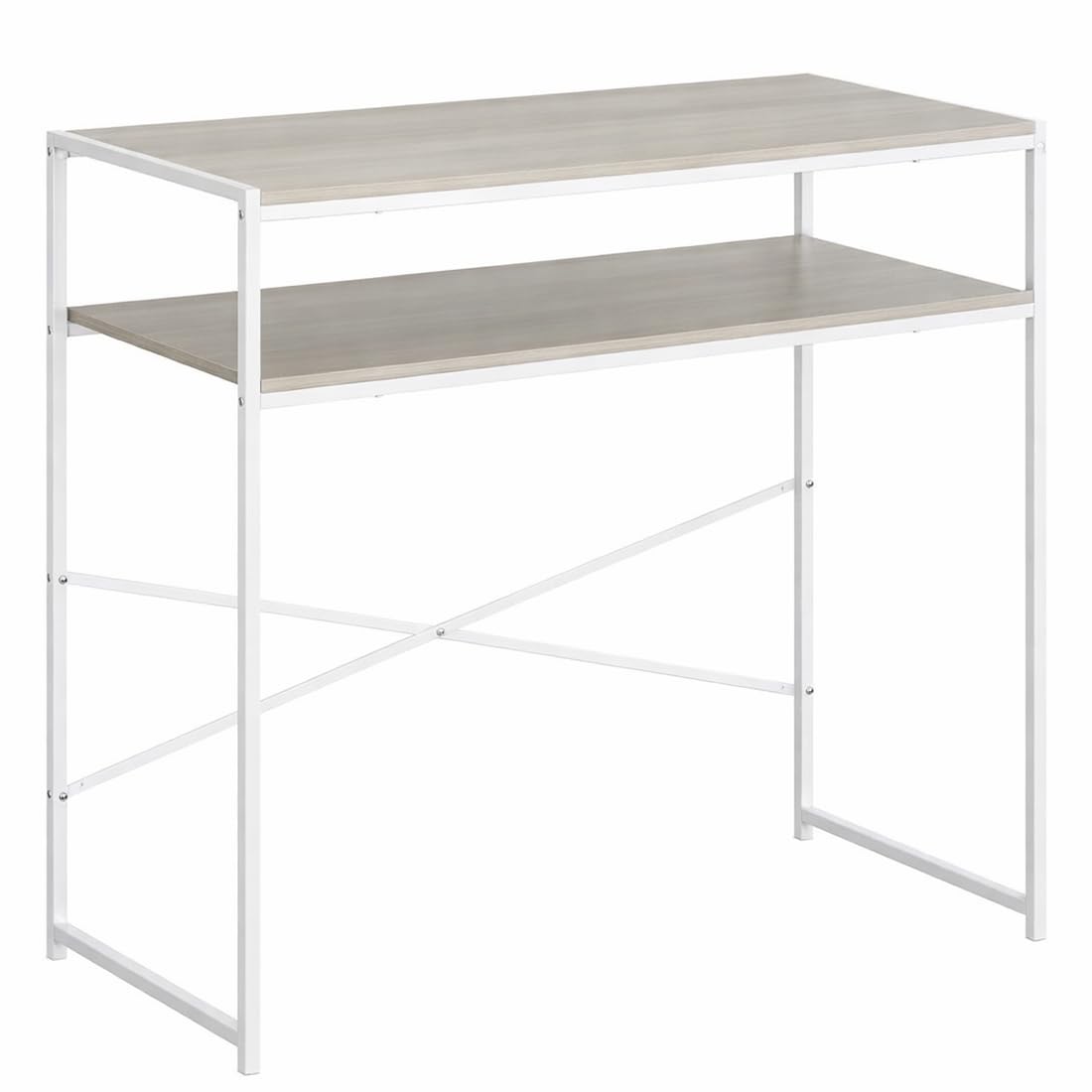 Acomoda Textil – Escritorio de Oficina con Tablero Acabado Madera y Estructura Metalica Estable. Mesa de Estudio y Trabajo para Ordenador, Dormitorio u Oficina en el Hogar.(40x75x77 cm, Blanco)