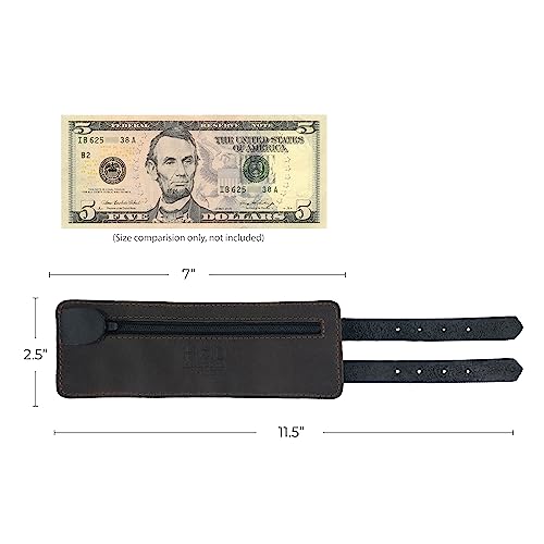 Image of Hide & Drink, Stylish Wrist Wallet Cuff, Wristband with Secret Pouch, Cash Holder, Money Organizer, Full Grain Leather, Handmade, Bourbon Brown /Charcoal Black