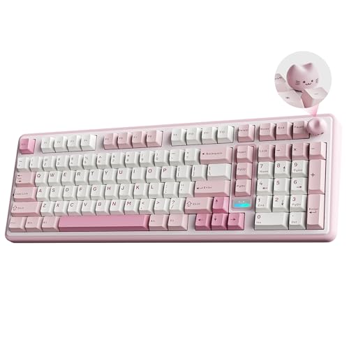 YUNZII B98 Pro Teclado Mecánico Gaming Inalámbrico QMK/Via, Distribución 96% con Numpad y Perilla Gato 3D, BT/2.4G/USB-C, Gasket, Hot-Swap, RGB para Win/Mac (Rosa, Candy Switch)