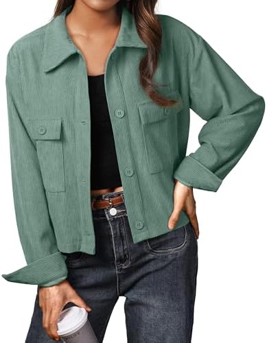 IWOLLENCE Cordjacke Damen Hemdjacke Cordhemd Kurzjacke Langarm Revers Button-Down Shacket Mantel