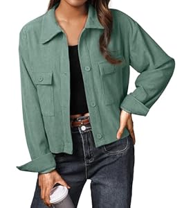 IWOLLENCE Veste Femme Dames Vestes Décontractées Femmes Chemise en Velours Veste UK Revers Boutonnée Manches Longues avec Poches, Vert, M
