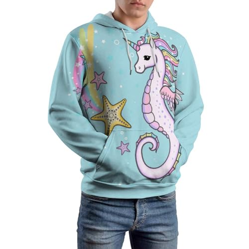 Sweatshirt pull imprimé hippocampe licorne avec capuche ajustable