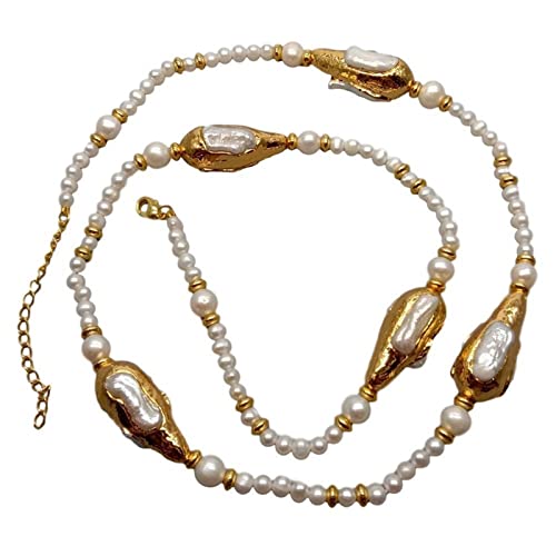 ALUNVA Halsketten Natürliche Süßwasser-kultivierte weiße Perle Keshi Perle Lange Pulloverkette Halskette 29" Anhänger Halsketten Cover
